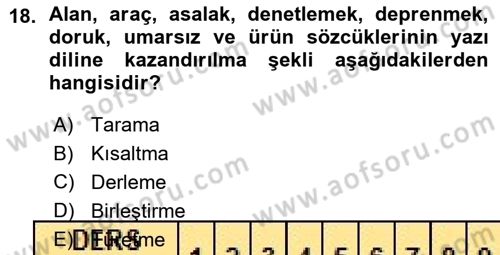 Türk Dili 1 Dersi 2015 - 2016 Yılı (Vize) Ara Sınav Soruları 18. Soru