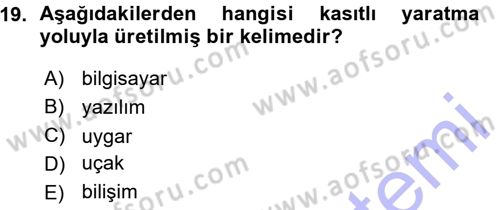 Türk Dili 1 Dersi 2015 - 2016 Yılı (Vize) Ara Sınav Soruları 19. Soru