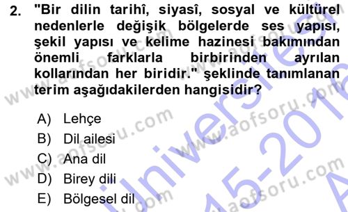Türk Dili 1 Dersi 2015 - 2016 Yılı (Vize) Ara Sınav Soruları 2. Soru