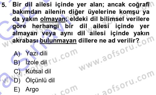 Türk Dili 1 Dersi 2015 - 2016 Yılı (Vize) Ara Sınav Soruları 5. Soru