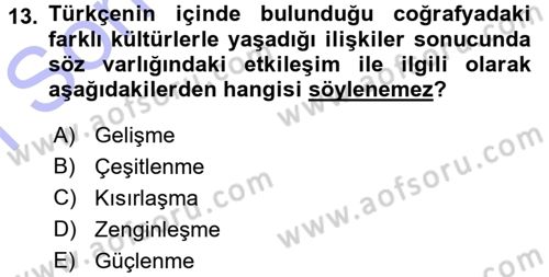 Türk Dili 1 Dersi 2015 - 2016 Yılı (Final) Dönem Sonu Sınav Soruları 13. Soru