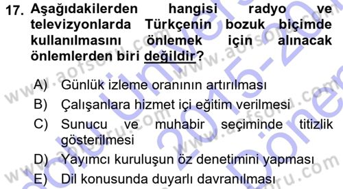 Türk Dili 1 Dersi 2015 - 2016 Yılı (Final) Dönem Sonu Sınav Soruları 17. Soru
