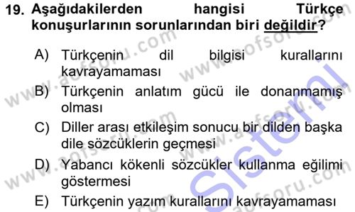 Türk Dili 1 Dersi 2015 - 2016 Yılı (Final) Dönem Sonu Sınav Soruları 19. Soru