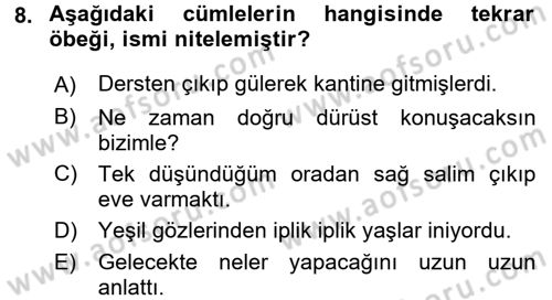 Türk Dili 1 Dersi 2015 - 2016 Yılı (Final) Dönem Sonu Sınav Soruları 8. Soru
