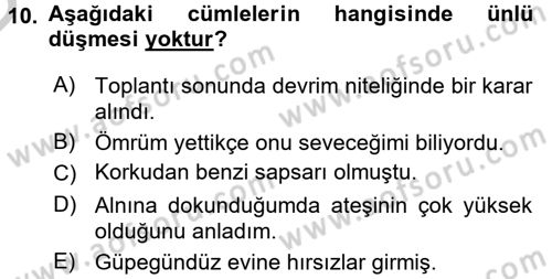 Türk Dili 1 Dersi 2016 - 2017 Yılı 3 Ders Sınav Soruları 10. Soru