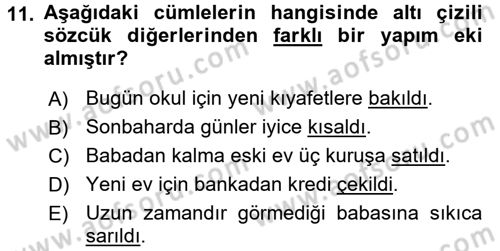 Türk Dili 1 Dersi 2016 - 2017 Yılı 3 Ders Sınav Soruları 11. Soru