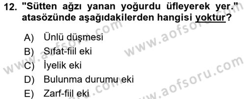 Türk Dili 1 Dersi 2016 - 2017 Yılı 3 Ders Sınav Soruları 12. Soru