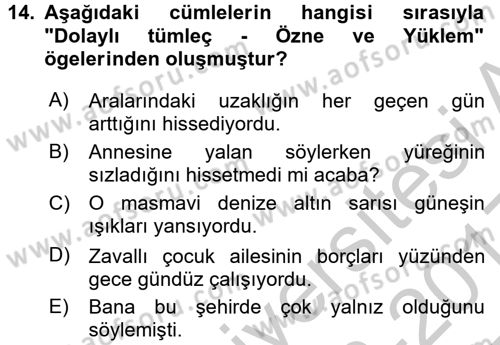 Türk Dili 1 Dersi 2016 - 2017 Yılı 3 Ders Sınav Soruları 14. Soru