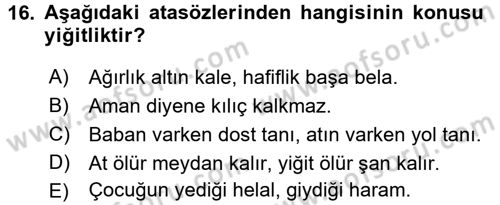 Türk Dili 1 Dersi 2016 - 2017 Yılı 3 Ders Sınav Soruları 16. Soru
