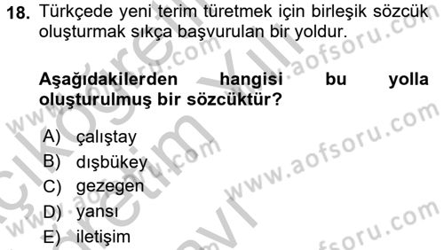 Türk Dili 1 Dersi 2016 - 2017 Yılı 3 Ders Sınav Soruları 18. Soru