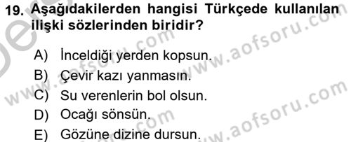 Türk Dili 1 Dersi 2016 - 2017 Yılı 3 Ders Sınav Soruları 19. Soru