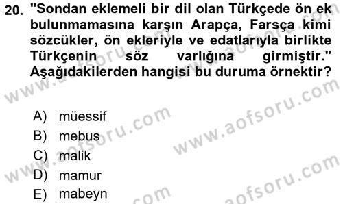 Türk Dili 1 Dersi 2016 - 2017 Yılı 3 Ders Sınav Soruları 20. Soru
