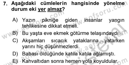 Türk Dili 1 Dersi 2016 - 2017 Yılı 3 Ders Sınav Soruları 7. Soru