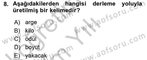 Türk Dili 1 Dersi 2016 - 2017 Yılı 3 Ders Sınav Soruları 8. Soru