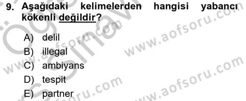 Türk Dili 1 Dersi 2016 - 2017 Yılı 3 Ders Sınav Soruları 9. Soru