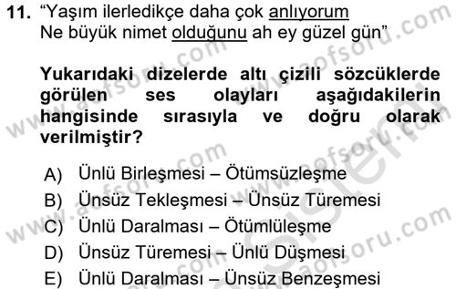 Türk Dili 1 Dersi 2016 - 2017 Yılı (Vize) Ara Sınav Soruları 11. Soru