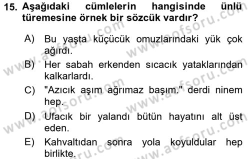 Türk Dili 1 Dersi 2016 - 2017 Yılı (Vize) Ara Sınav Soruları 15. Soru