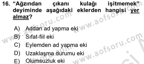 Türk Dili 1 Dersi 2016 - 2017 Yılı (Vize) Ara Sınav Soruları 16. Soru