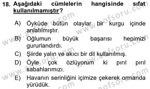 Türk Dili 1 Dersi 2016 - 2017 Yılı (Vize) Ara Sınav Soruları 18. Soru