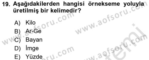 Türk Dili 1 Dersi 2016 - 2017 Yılı (Vize) Ara Sınav Soruları 19. Soru