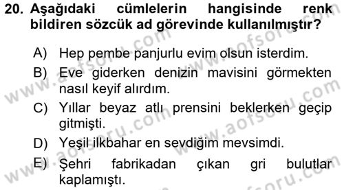 Türk Dili 1 Dersi 2016 - 2017 Yılı (Vize) Ara Sınav Soruları 20. Soru