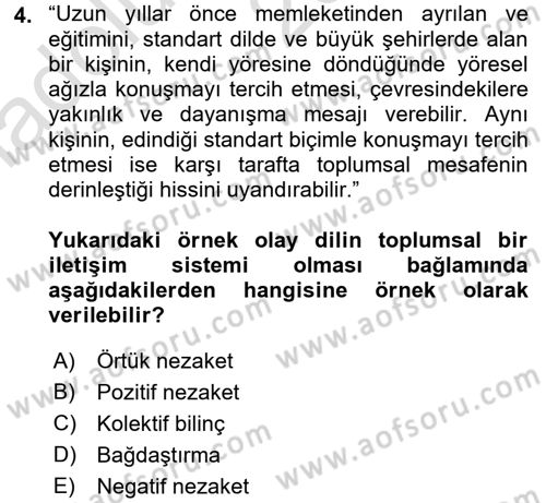 Türk Dili 1 Dersi 2016 - 2017 Yılı (Vize) Ara Sınav Soruları 4. Soru