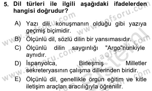 Türk Dili 1 Dersi 2016 - 2017 Yılı (Vize) Ara Sınav Soruları 5. Soru