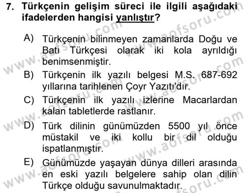 Türk Dili 1 Dersi 2016 - 2017 Yılı (Vize) Ara Sınav Soruları 7. Soru