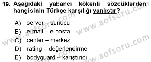 Türk Dili 1 Dersi 2016 - 2017 Yılı (Final) Dönem Sonu Sınav Soruları 19. Soru