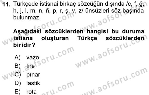 Türk Dili 1 Dersi 2017 - 2018 Yılı (Vize) Ara Sınav Soruları 11. Soru