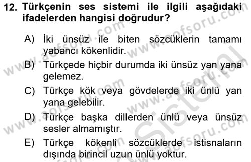 Türk Dili 1 Dersi 2017 - 2018 Yılı (Vize) Ara Sınav Soruları 12. Soru