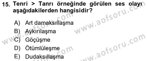 Türk Dili 1 Dersi 2017 - 2018 Yılı (Vize) Ara Sınav Soruları 15. Soru