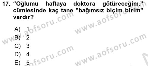 Türk Dili 1 Dersi 2017 - 2018 Yılı (Vize) Ara Sınav Soruları 17. Soru