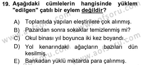 Türk Dili 1 Dersi 2017 - 2018 Yılı (Vize) Ara Sınav Soruları 19. Soru