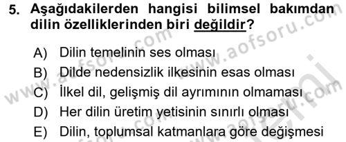 Türk Dili 1 Dersi 2017 - 2018 Yılı (Vize) Ara Sınav Soruları 5. Soru