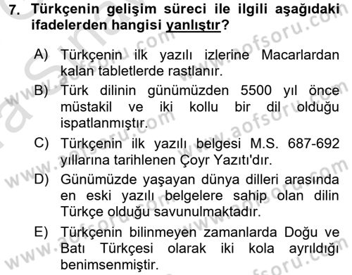 Türk Dili 1 Dersi 2017 - 2018 Yılı (Vize) Ara Sınav Soruları 7. Soru
