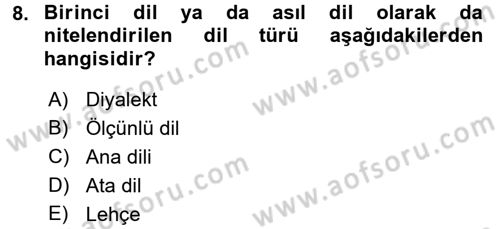 Türk Dili 1 Dersi 2017 - 2018 Yılı (Vize) Ara Sınav Soruları 8. Soru
