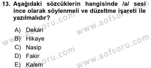 Türk Dili 1 Dersi 2017 - 2018 Yılı (Final) Dönem Sonu Sınav Soruları 13. Soru