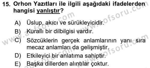 Türk Dili 1 Dersi 2017 - 2018 Yılı (Final) Dönem Sonu Sınav Soruları 15. Soru