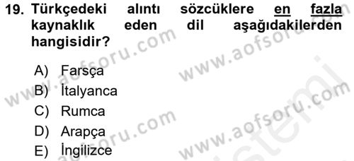 Türk Dili 1 Dersi 2017 - 2018 Yılı (Final) Dönem Sonu Sınav Soruları 19. Soru