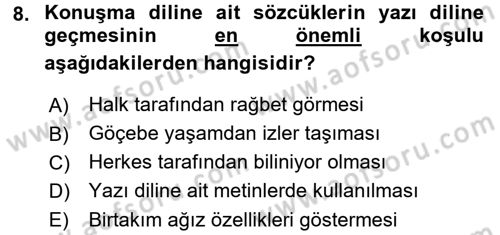 Türk Dili 1 Dersi 2017 - 2018 Yılı (Final) Dönem Sonu Sınav Soruları 8. Soru