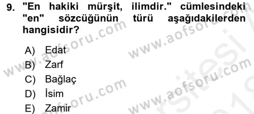 Türk Dili 1 Dersi 2017 - 2018 Yılı (Final) Dönem Sonu Sınav Soruları 9. Soru