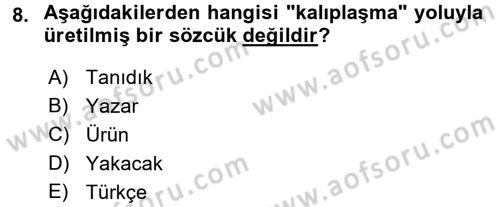 Türk Dili 1 Dersi 2018 - 2019 Yılı 3 Ders Sınav Soruları 8. Soru