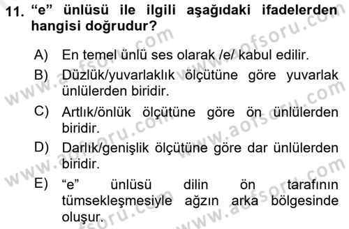 Türk Dili 1 Dersi 2018 - 2019 Yılı (Vize) Ara Sınav Soruları 11. Soru