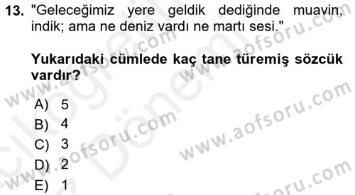 Türk Dili 1 Dersi 2018 - 2019 Yılı (Vize) Ara Sınav Soruları 13. Soru