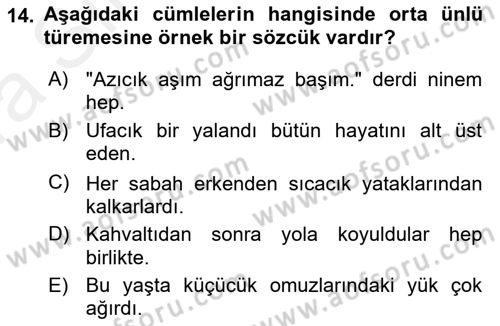 Türk Dili 1 Dersi 2018 - 2019 Yılı (Vize) Ara Sınav Soruları 14. Soru