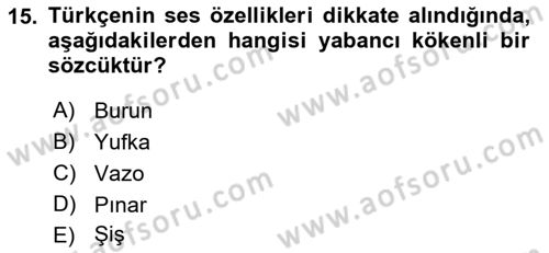 Türk Dili 1 Dersi 2018 - 2019 Yılı (Vize) Ara Sınav Soruları 15. Soru