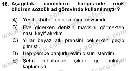 Türk Dili 1 Dersi 2018 - 2019 Yılı (Vize) Ara Sınav Soruları 16. Soru