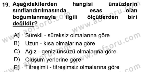 Türk Dili 1 Dersi 2018 - 2019 Yılı (Vize) Ara Sınav Soruları 19. Soru