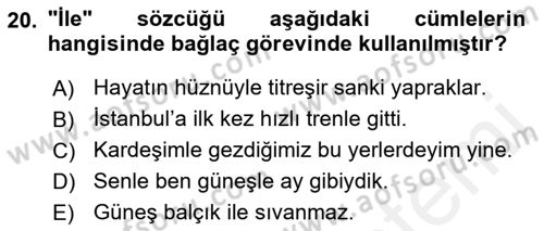 Türk Dili 1 Dersi 2018 - 2019 Yılı (Vize) Ara Sınav Soruları 20. Soru